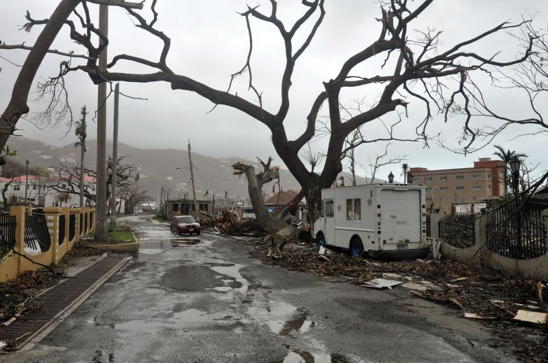 Árboles caídos y escombros en las calles de isla Tórtola, en las Islas Vírgenes Británicas. (Foto: AP Images)